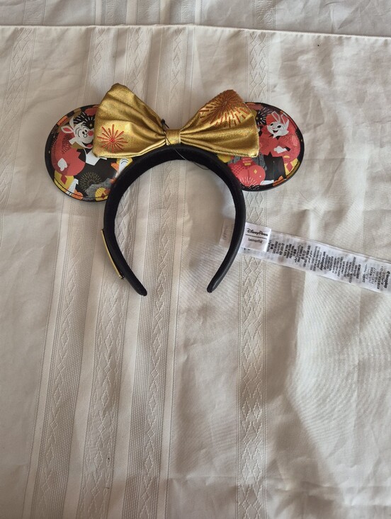 Disney Other - Disney Kids Metallic Gold Bow Minnie Ear Headband with Colorful Character Print